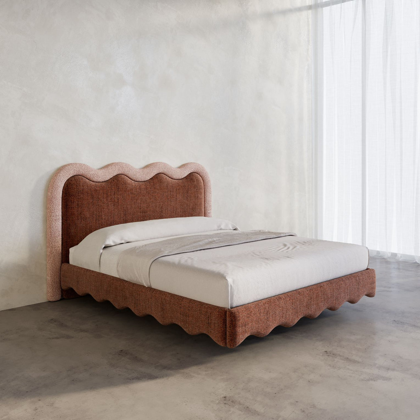 Pink Bondi bed frame with contrast border