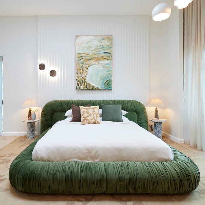 Fern Green Ruched Bed as Seen on The Block
