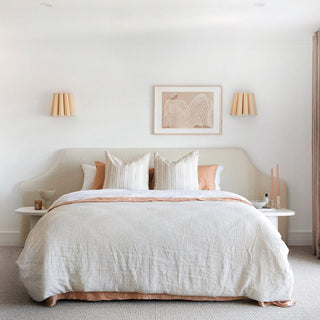 Boucle Bed Head by Create Estate. Extra wide for super king bed custom made for Three Birds Renovations