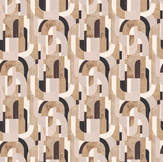 Patterned fabric with geometric design in brown, beige, and black.