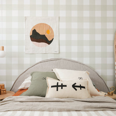 Half Moon Bedhead in boys bedroom by Create Estate Design, including linen look slipcover