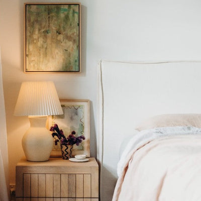 slipcover bed head in white linen