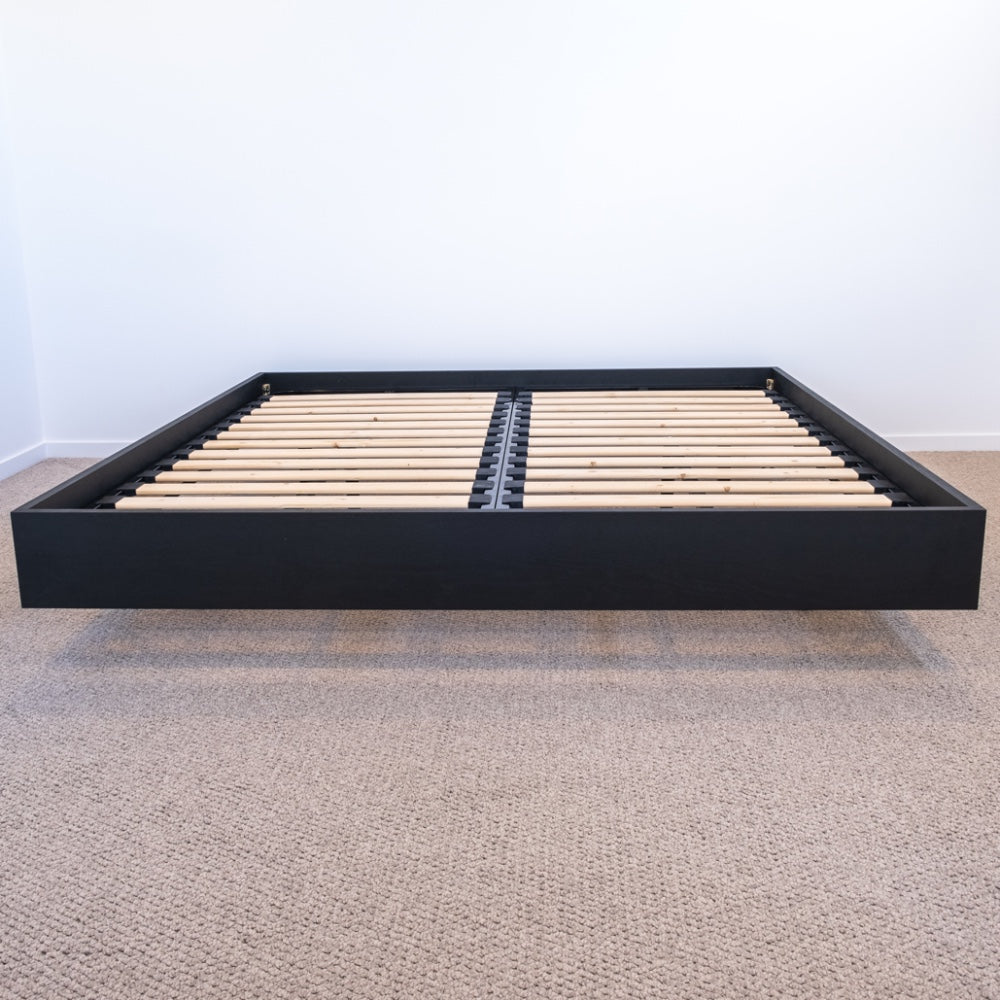 Floating Bed Frame in Smoked Oak Timber, made in Australia by Create Estate