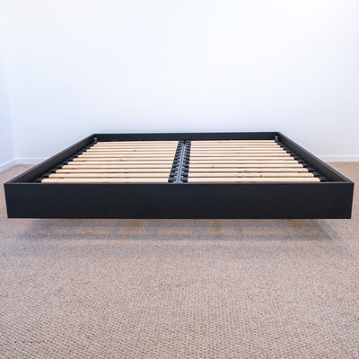 Floating Bed Frame in Smoked Oak Timber, made in Australia by Create Estate