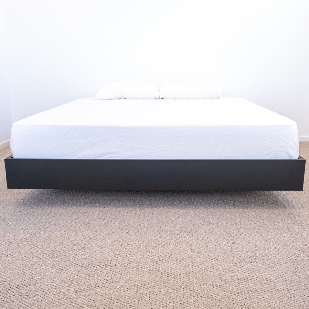 Floating Bed Frame in Smoked Oak Timber, made in Australia by Create Estate