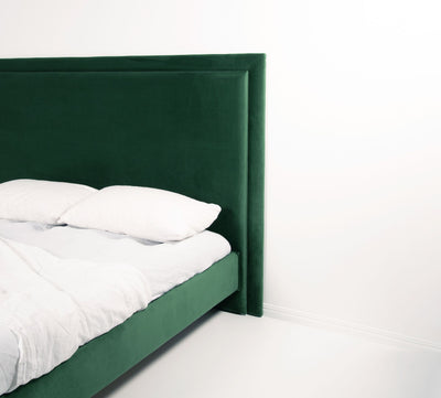 Floating Bed Frame in Forest Green velvet by Create Estate
