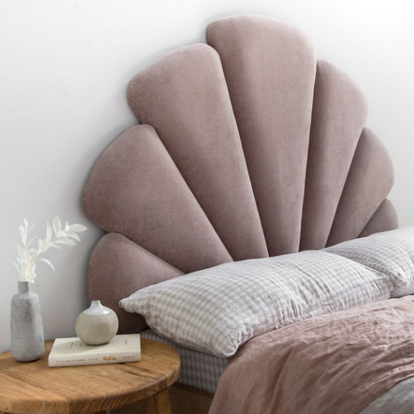 Shell Bed Head in Pink Velvet by Creat Estate