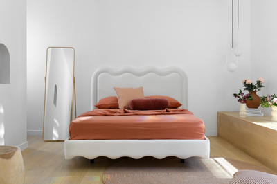 Floating Bed Frame in White Velvet by Create Estate