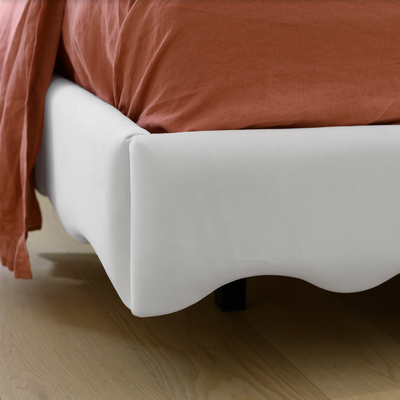 Floating Bed Base in White Velvet by Create Estate